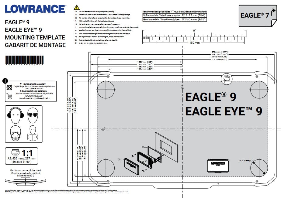 mounting template dimensions EAGLE 9 et EAGLE EYE 9 LOWRANCE